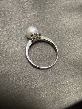 Pearl Solitaire Ring with Silver Band 6-6.5